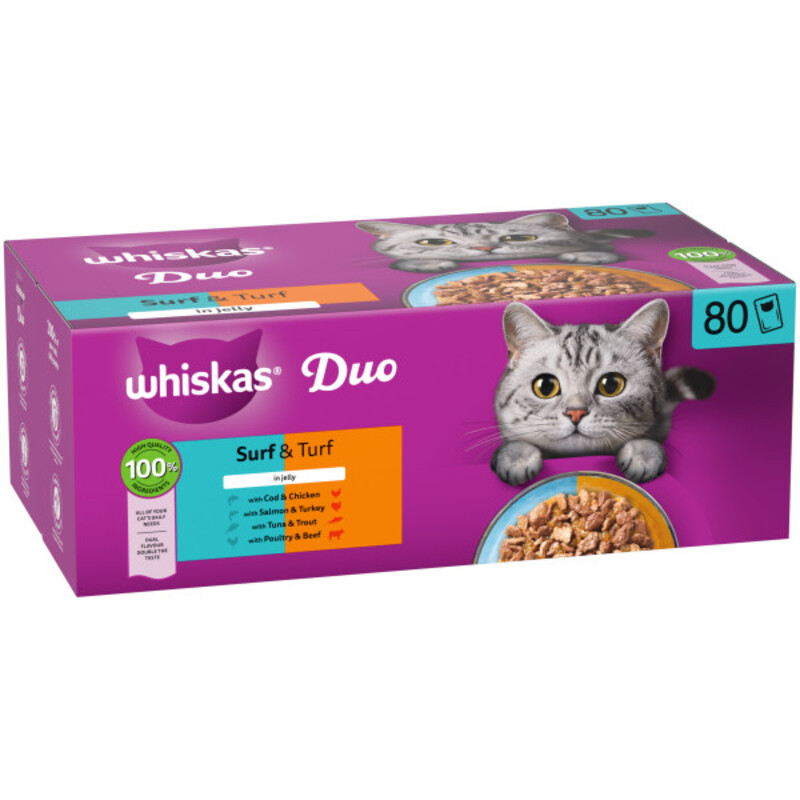 Whiskas Adult 1+ Duo Surf & Turf in Jelly 85g x 80